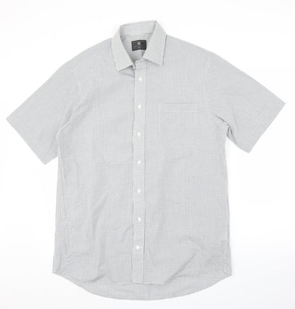 Mens UK Size 16 M&S Grey  Button-Up Short Sleeve Casual Shirt