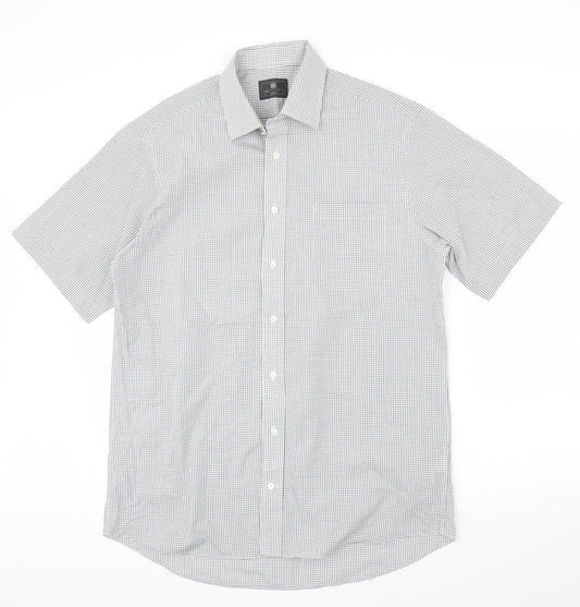 Mens UK Size 16 M&S Grey  Button-Up Short Sleeve Casual Shirt