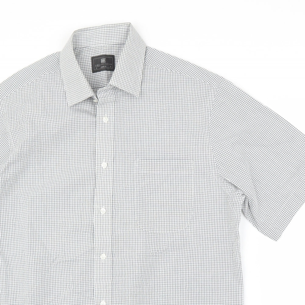Mens UK Size 16 M&S Grey  Button-Up Short Sleeve Casual Shirt