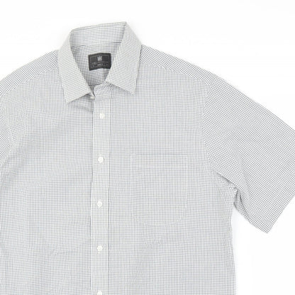Mens UK Size 16 M&S Grey  Button-Up Short Sleeve Casual Shirt