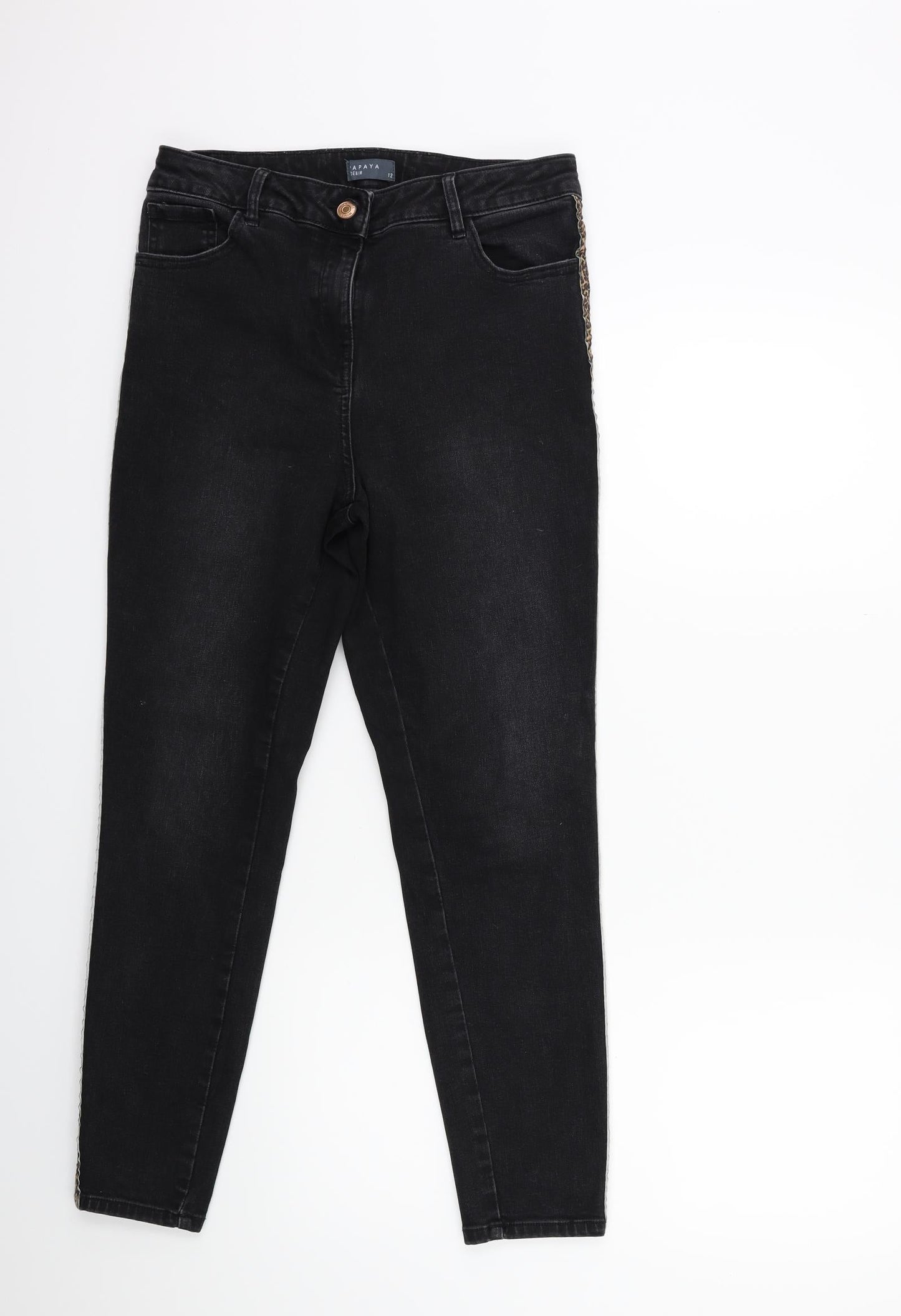Womens UK Size 12 Papaya Regular Fit Skinny Black Jeans
