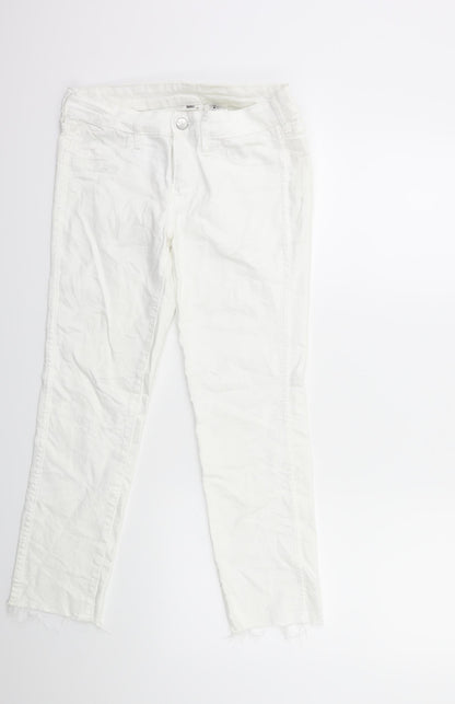Womens UK Size 29 in H&M Regular Fit Cropped White Jeans