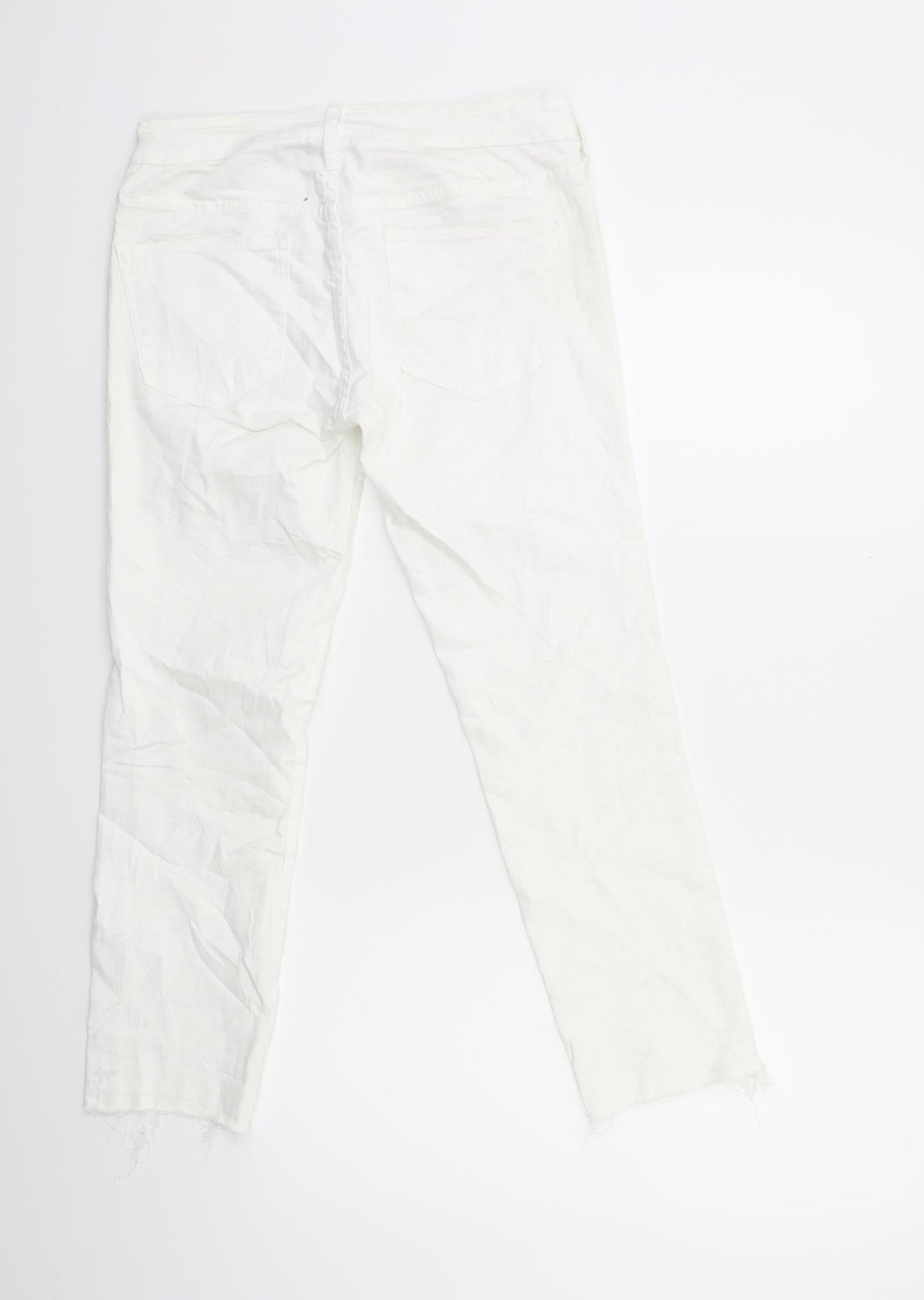 Womens UK Size 29 in H&M Regular Fit Cropped White Jeans