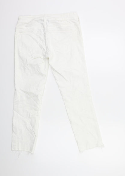 Womens UK Size 29 in H&M Regular Fit Cropped White Jeans