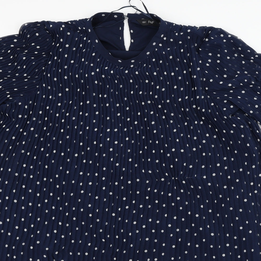 F&F Womens Blue Houndstooth  Fit & Flare  Size 14