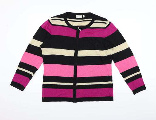 CANDA Womens Pink Striped  Full Zip Jumper Size L