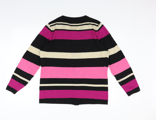 CANDA Womens Pink Striped  Full Zip Jumper Size L