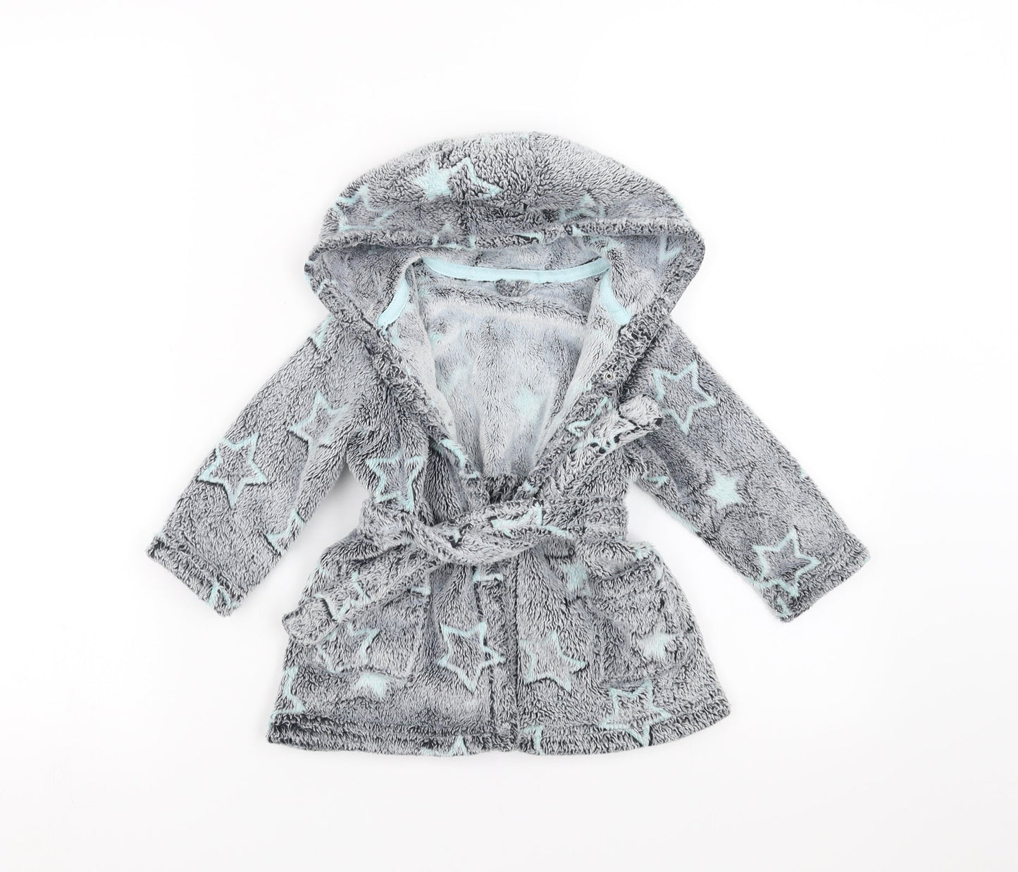 Matalan Baby Grey Geometric Fleece  Robe Size 9-12 Months  - Star pattern
