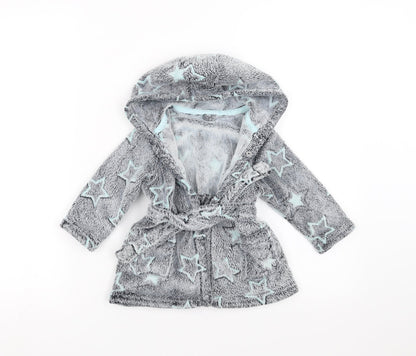 Matalan Baby Grey Geometric Fleece  Robe Size 9-12 Months  - Star pattern