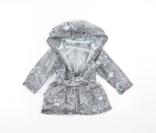 Matalan Baby Grey Geometric Fleece  Robe Size 9-12 Months  - Star pattern
