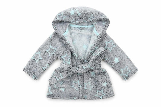 Matalan Baby Grey Geometric Fleece  Robe Size 9-12 Months  - Star pattern
