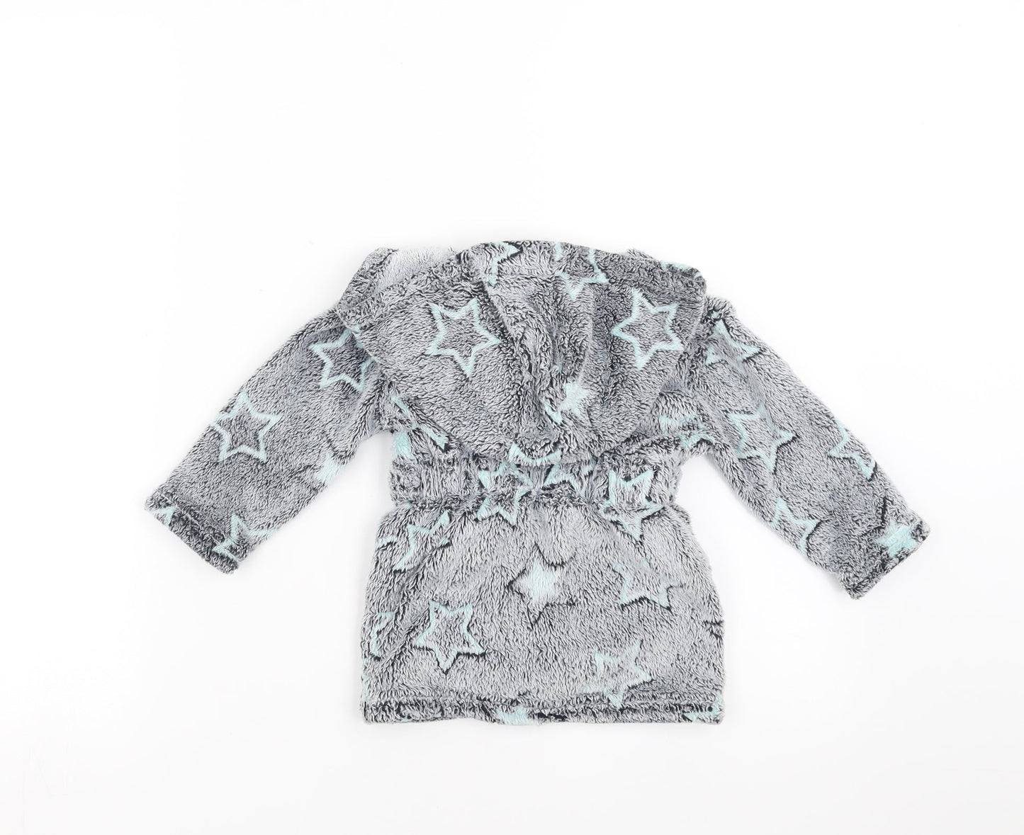 Matalan Baby Grey Geometric Fleece  Robe Size 9-12 Months  - Star pattern