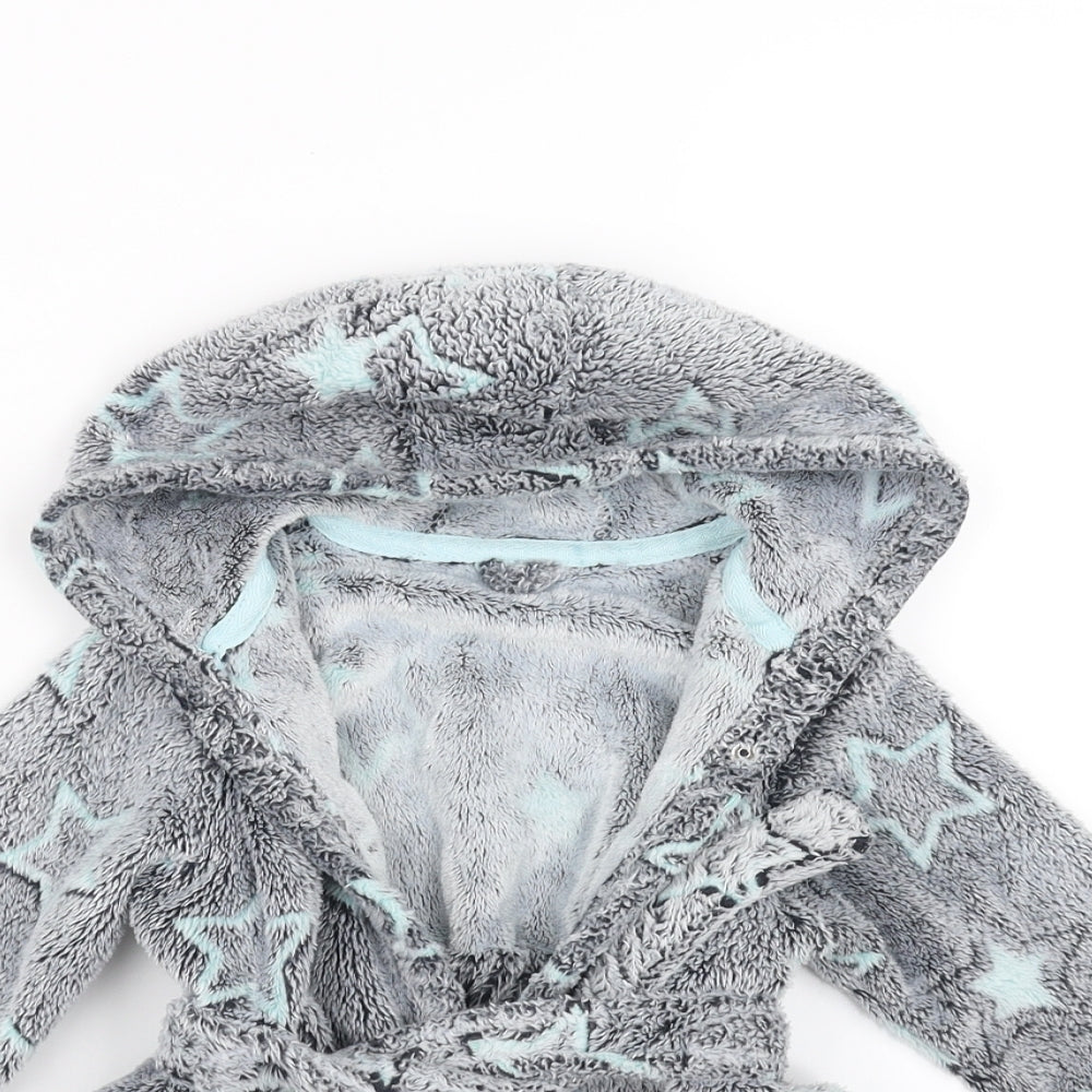 Matalan Baby Grey Geometric Fleece  Robe Size 9-12 Months  - Star pattern
