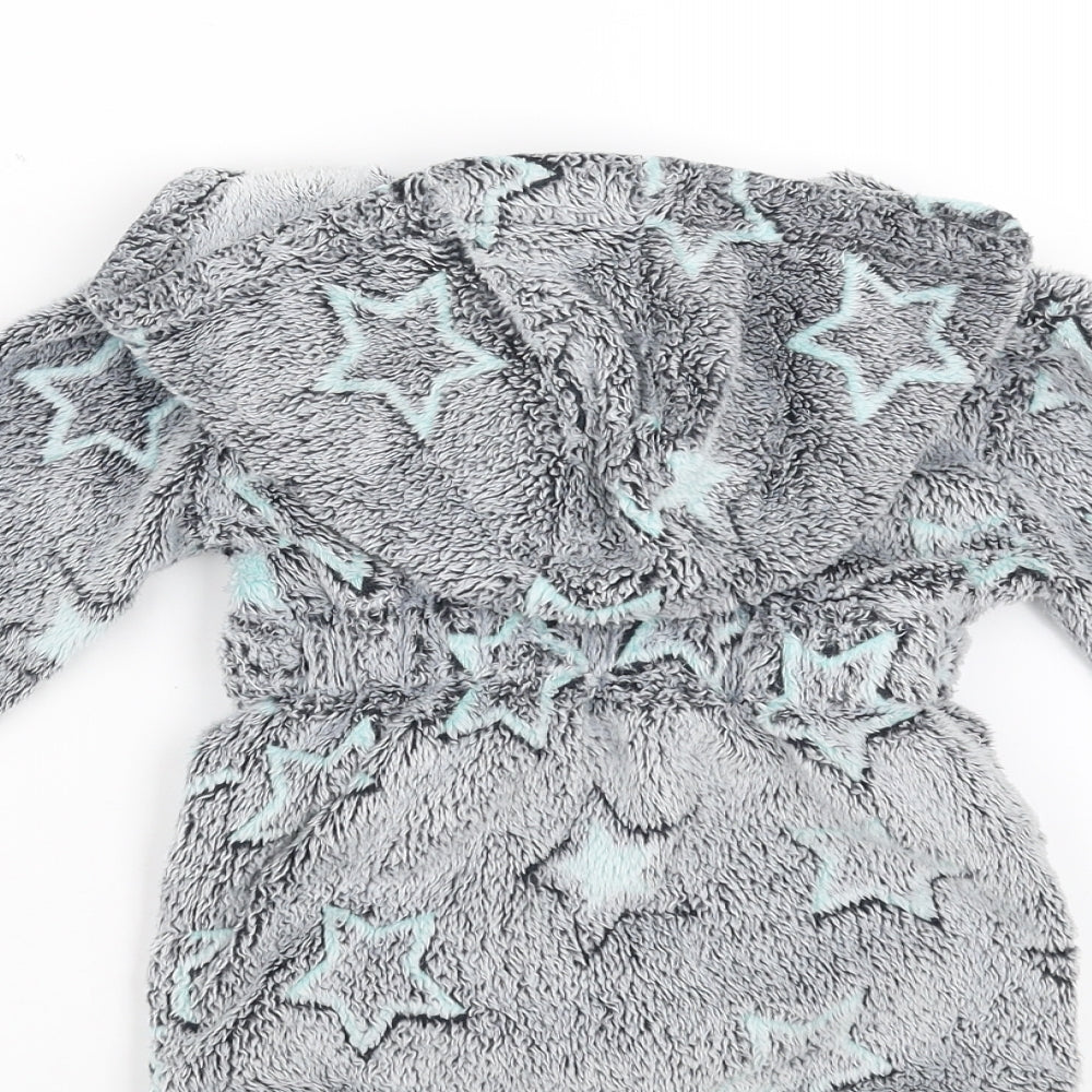 Matalan Baby Grey Geometric Fleece  Robe Size 9-12 Months  - Star pattern