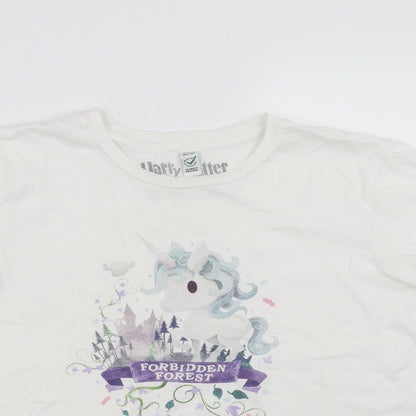 Earth Positive Girls White   Basic T-Shirt Size 11-12 Years  - unicorn