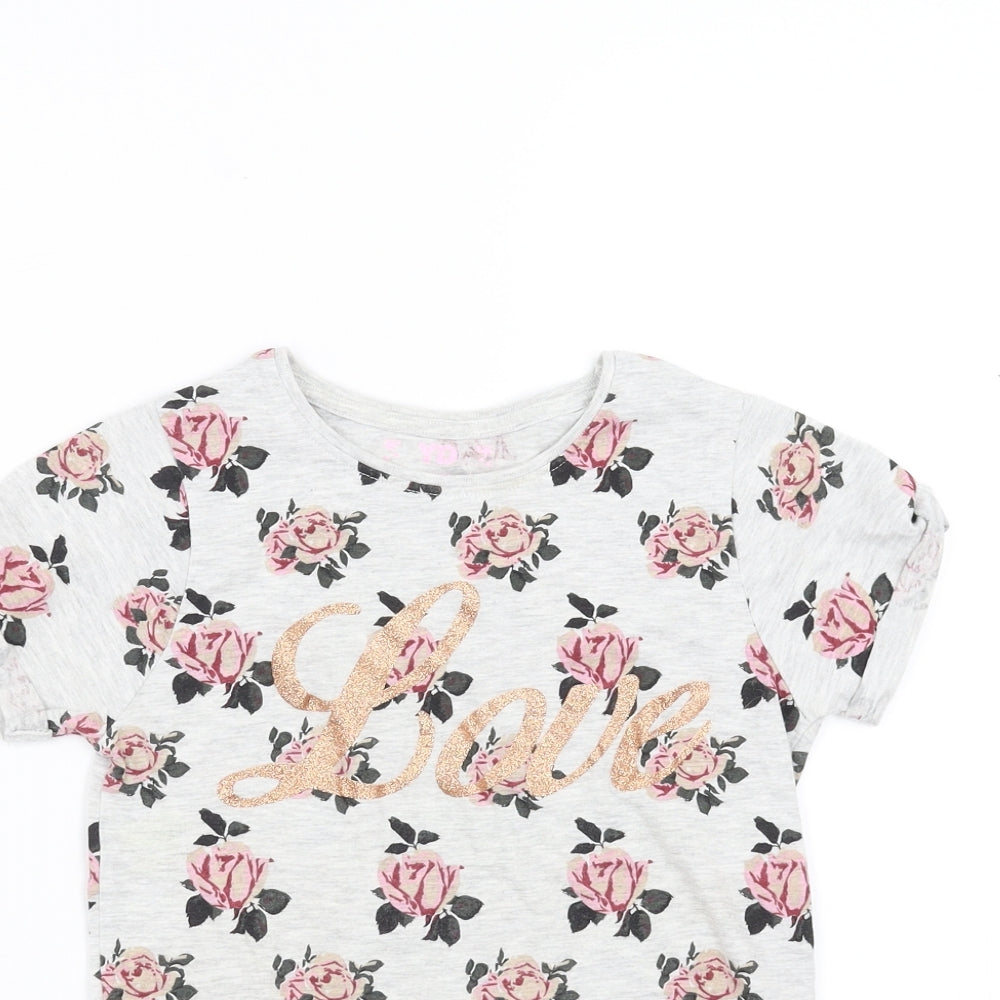 Young Dimension Girls Grey Fair Isle  Basic T-Shirt Size 7-8 Years  - love