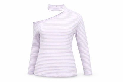 Very Womens Purple Striped  Basic T-Shirt Size 14