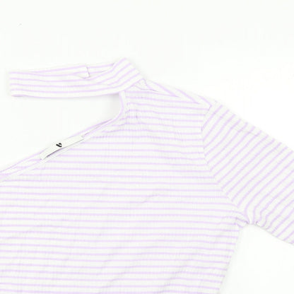 Very Womens Purple Striped  Basic T-Shirt Size 14