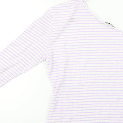 Very Womens Purple Striped  Basic T-Shirt Size 14
