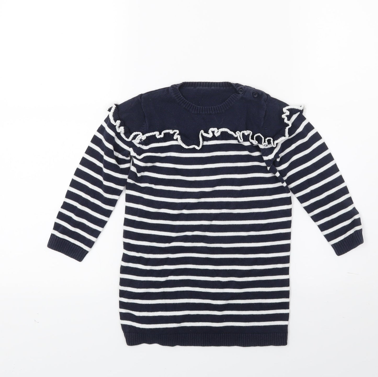 Matalan Girls Blue Striped Knit Jumper Dress  Size 2-3 Years