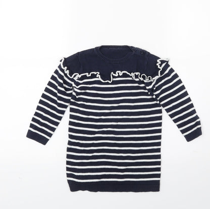 Matalan Girls Blue Striped Knit Jumper Dress  Size 2-3 Years