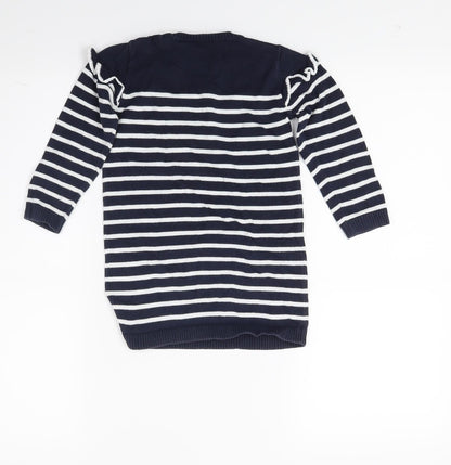 Matalan Girls Blue Striped Knit Jumper Dress  Size 2-3 Years