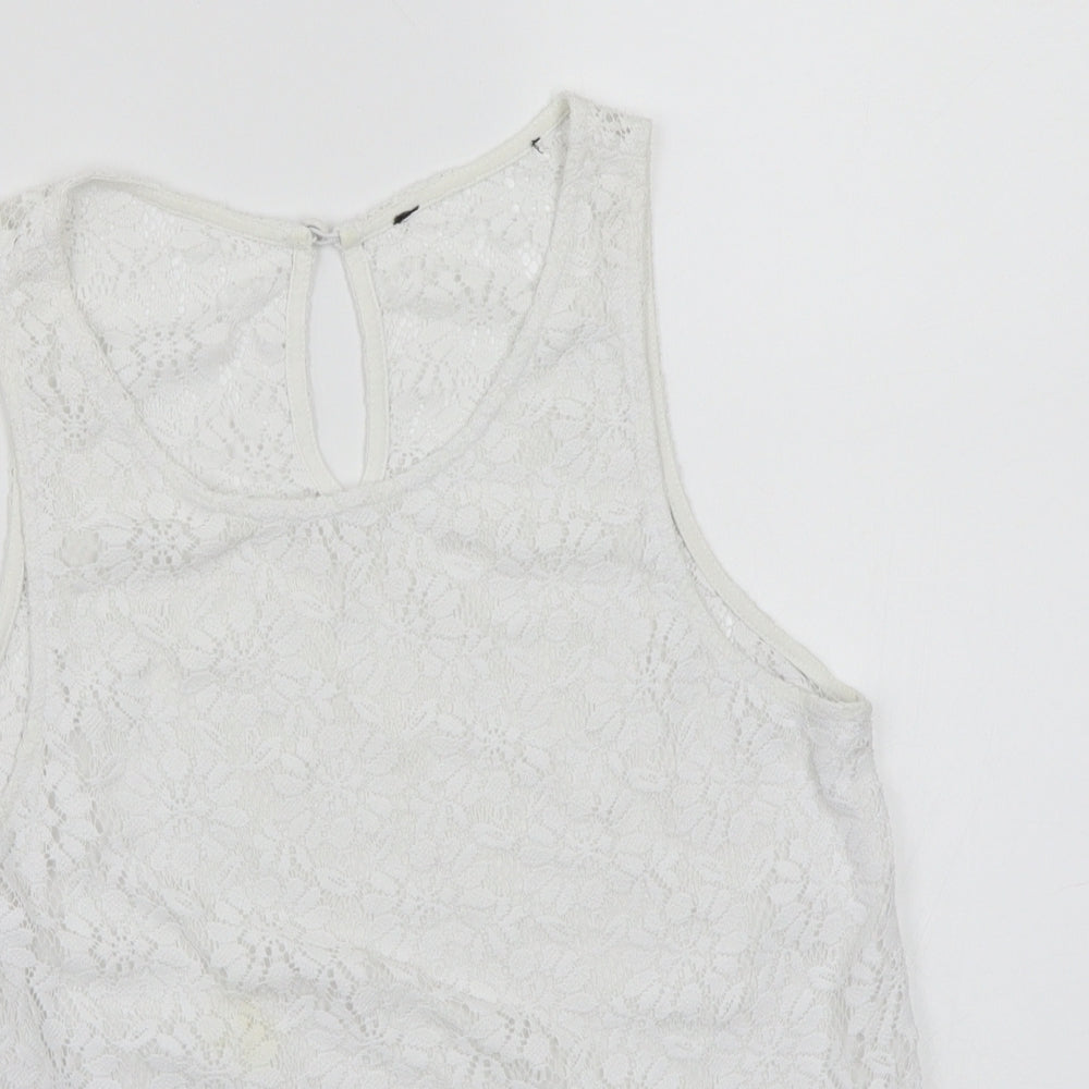 Womens UK Size 10 Topshop White Cropped T-Shirt