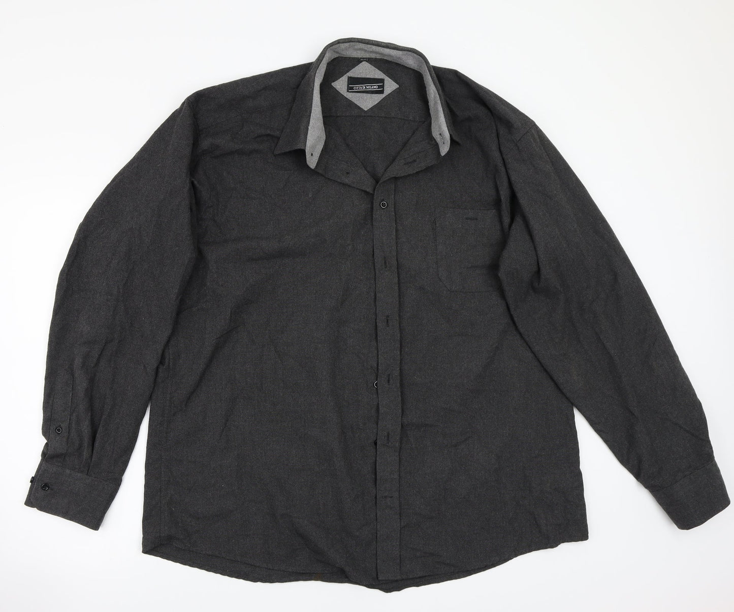 Mens UK Size 46 Citta Di Milano Grey  Button-Up Long Sleeve Casual Shirt