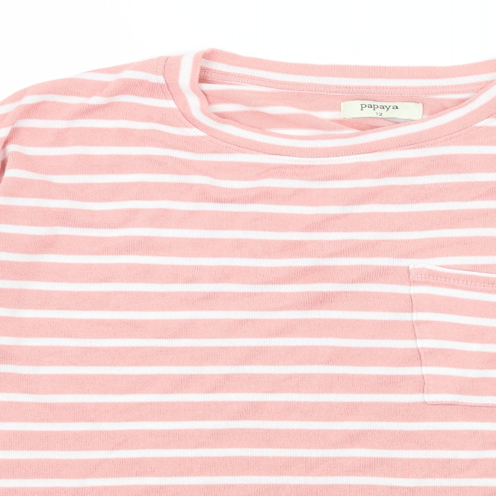 Papaya Womens Pink Striped Knit Pullover Jumper Size 12