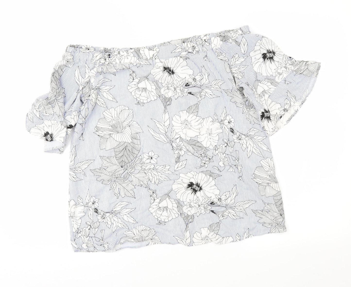 F&F Womens Blue Floral  Basic Blouse Size 10