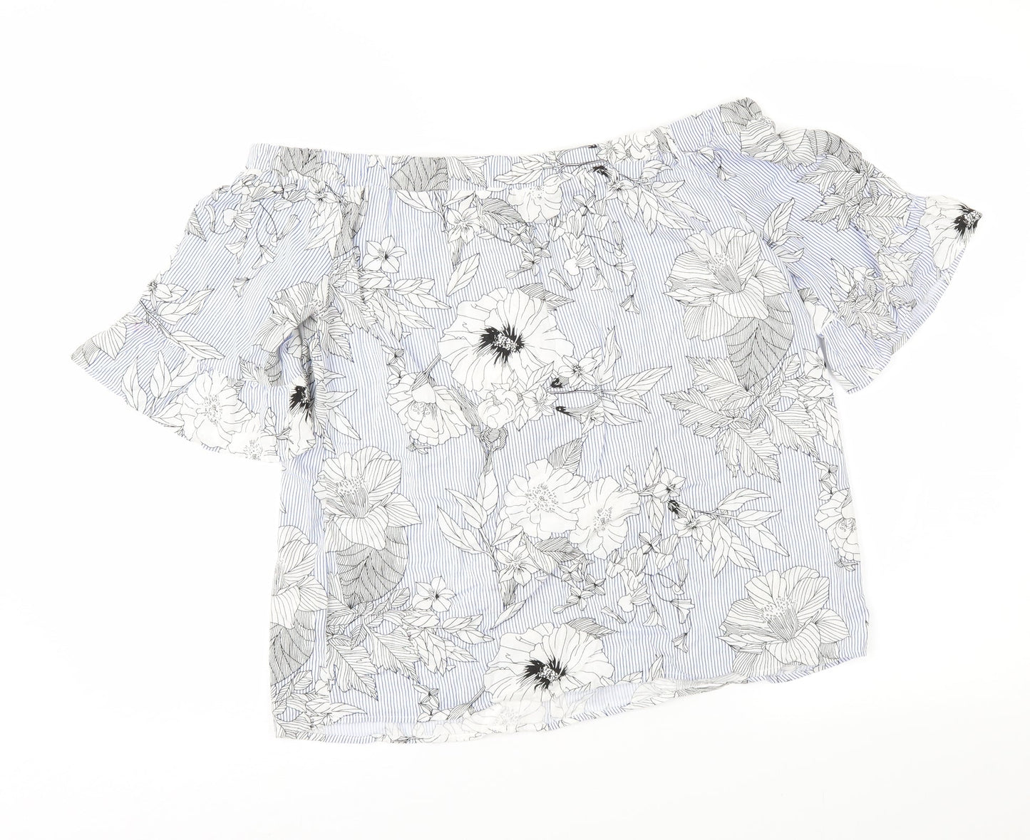 F&F Womens Blue Floral  Basic Blouse Size 10