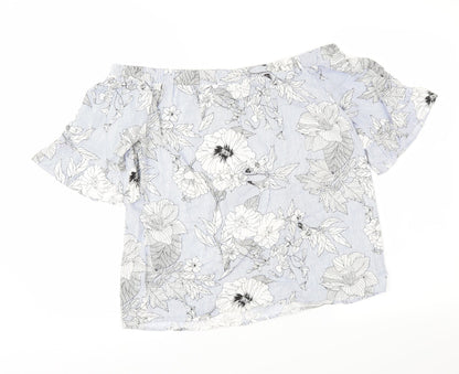 F&F Womens Blue Floral  Basic Blouse Size 10