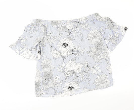 F&F Womens Blue Floral  Basic Blouse Size 10