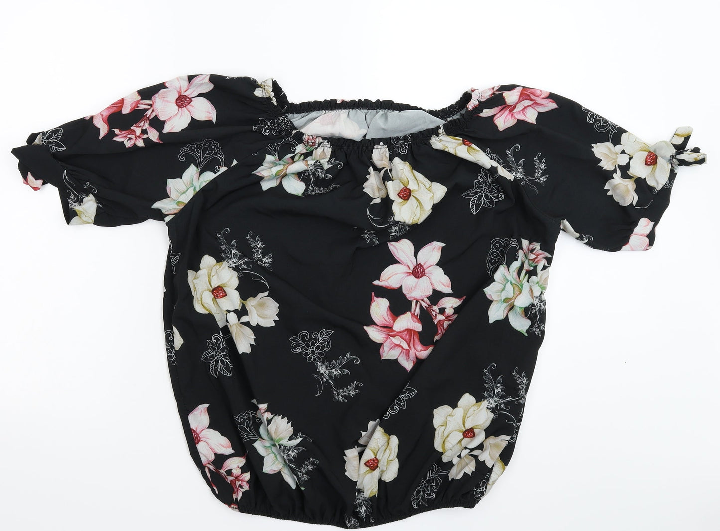 Preworn Womens Black Floral  Basic Blouse Size 6  - Oversized