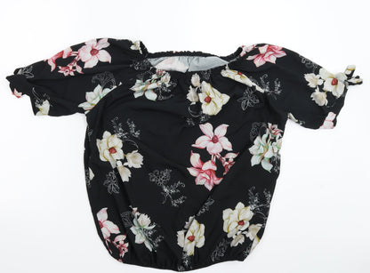 Preworn Womens Black Floral  Basic Blouse Size 6  - Oversized