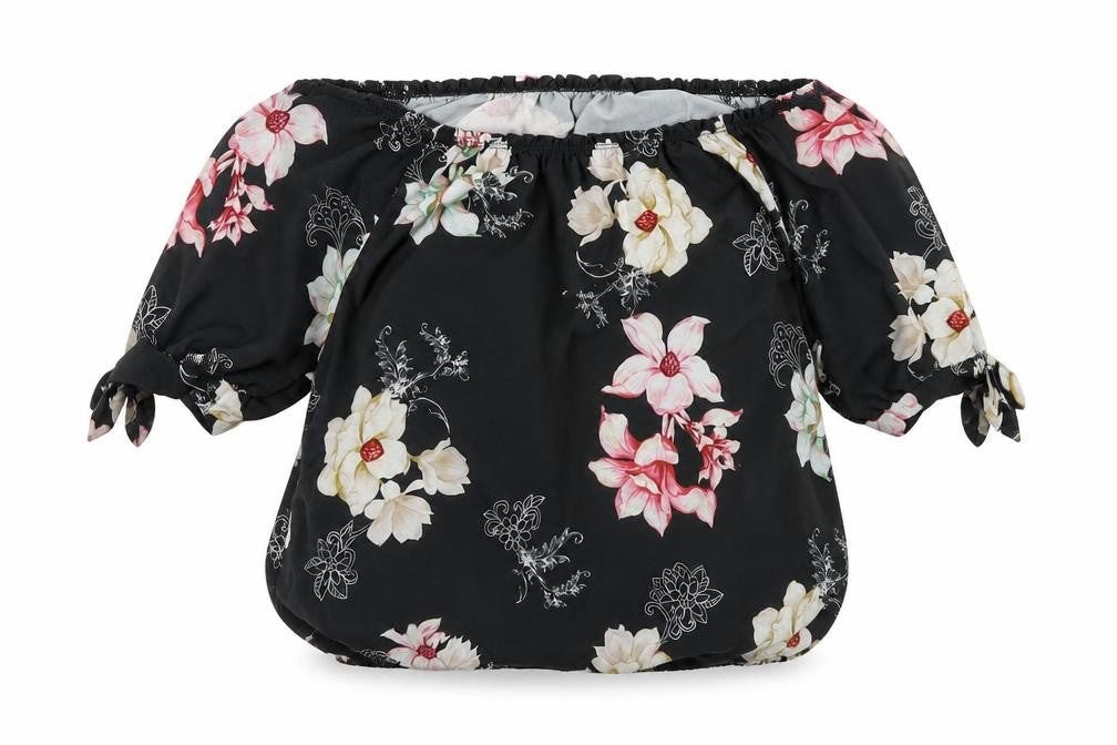 Preworn Womens Black Floral  Basic Blouse Size 6  - Oversized