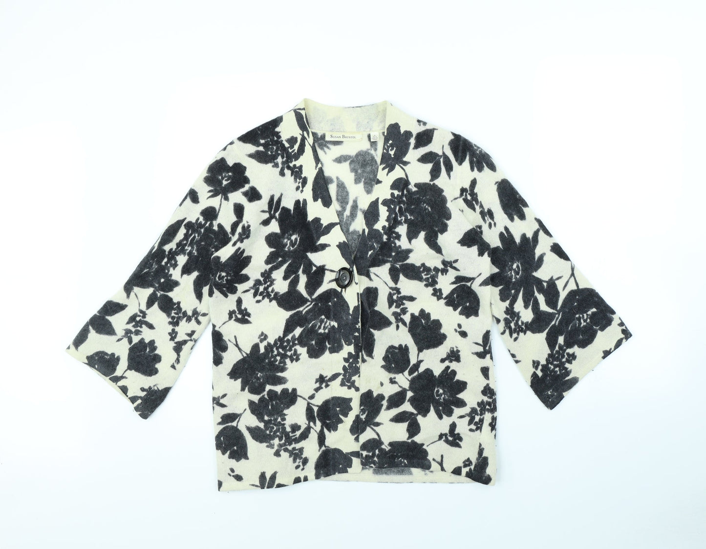 Susan Bristol Womens Beige Floral  Cardigan Jumper Size M