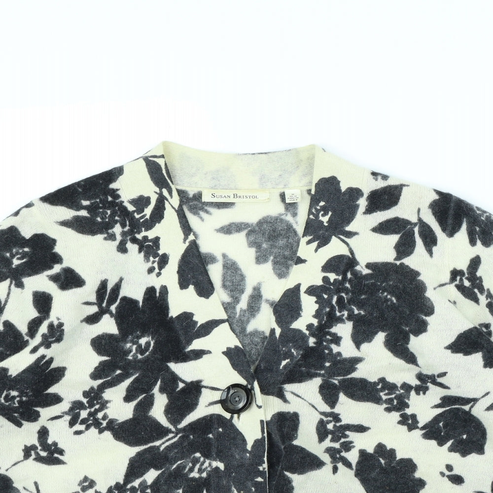 Susan Bristol Womens Beige Floral  Cardigan Jumper Size M