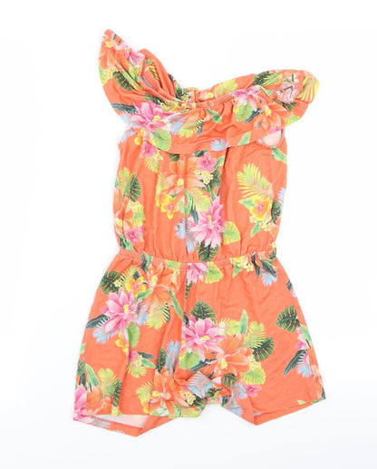 River Island Womens Orange Floral  Bodysuit One-Piece Size 10 L19 in - v