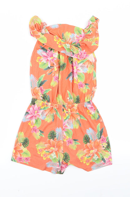 River Island Womens Orange Floral  Bodysuit One-Piece Size 10 L19 in - v
