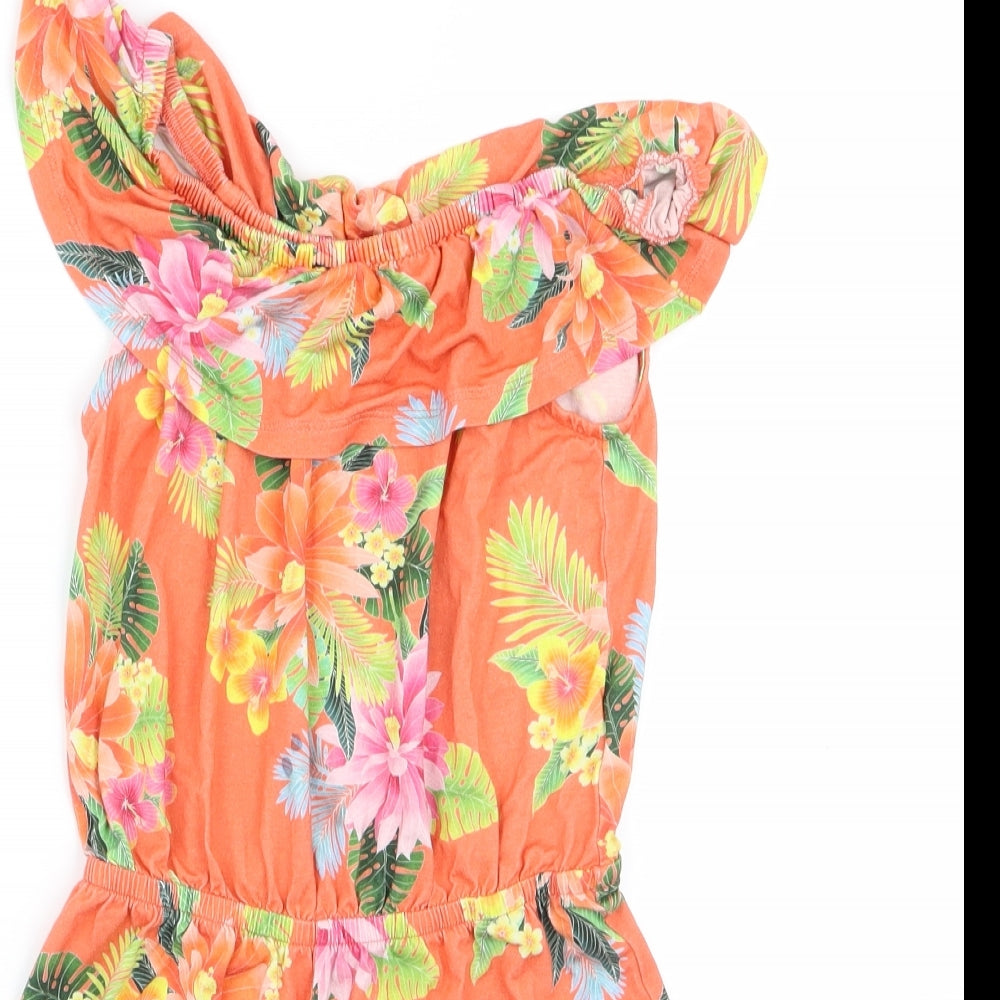 River Island Womens Orange Floral  Bodysuit One-Piece Size 10 L19 in - v