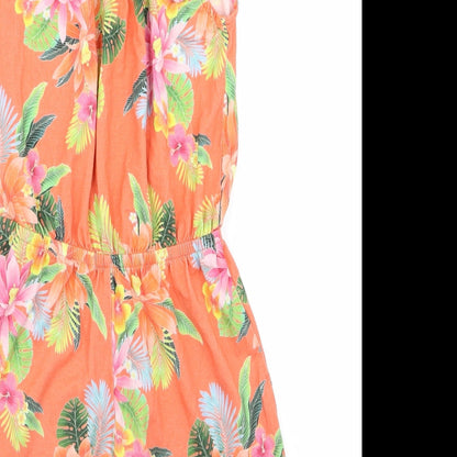 River Island Womens Orange Floral  Bodysuit One-Piece Size 10 L19 in - v