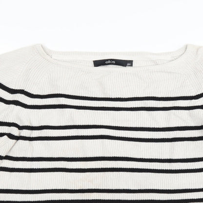 Ellos Womens White Striped  Pullover Jumper Size 14