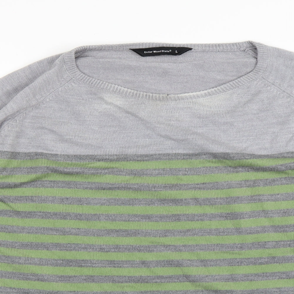 Cedar Wood State Mens Green Striped  Pullover Jumper Size L