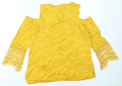 Soon Womens Yellow   Pullover Jumper Size 14  - cold shoulder