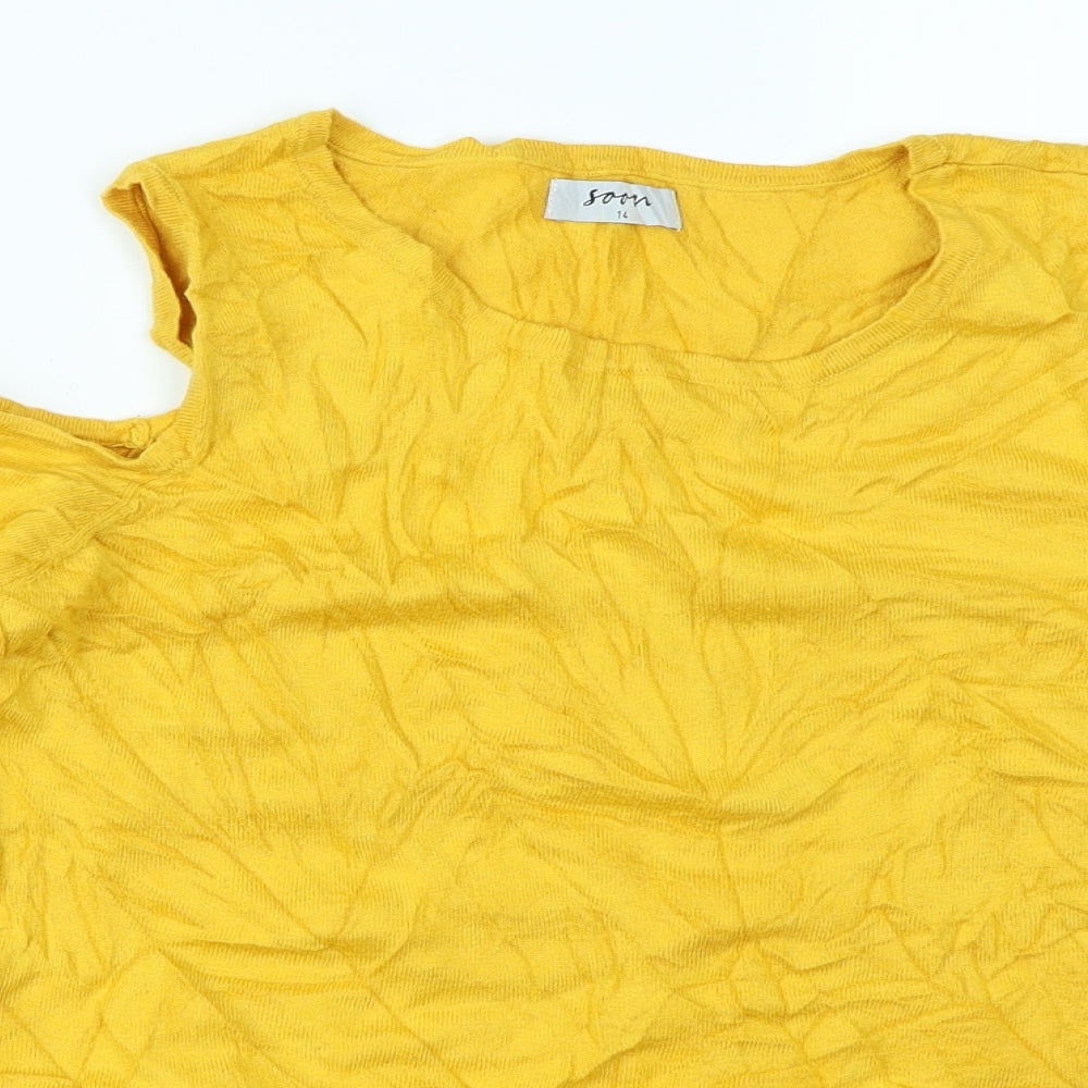 Soon Womens Yellow   Pullover Jumper Size 14  - cold shoulder