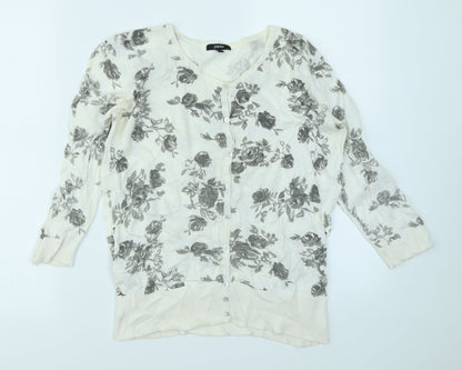 Papaya Womens White Floral  Cardigan Jumper Size 12