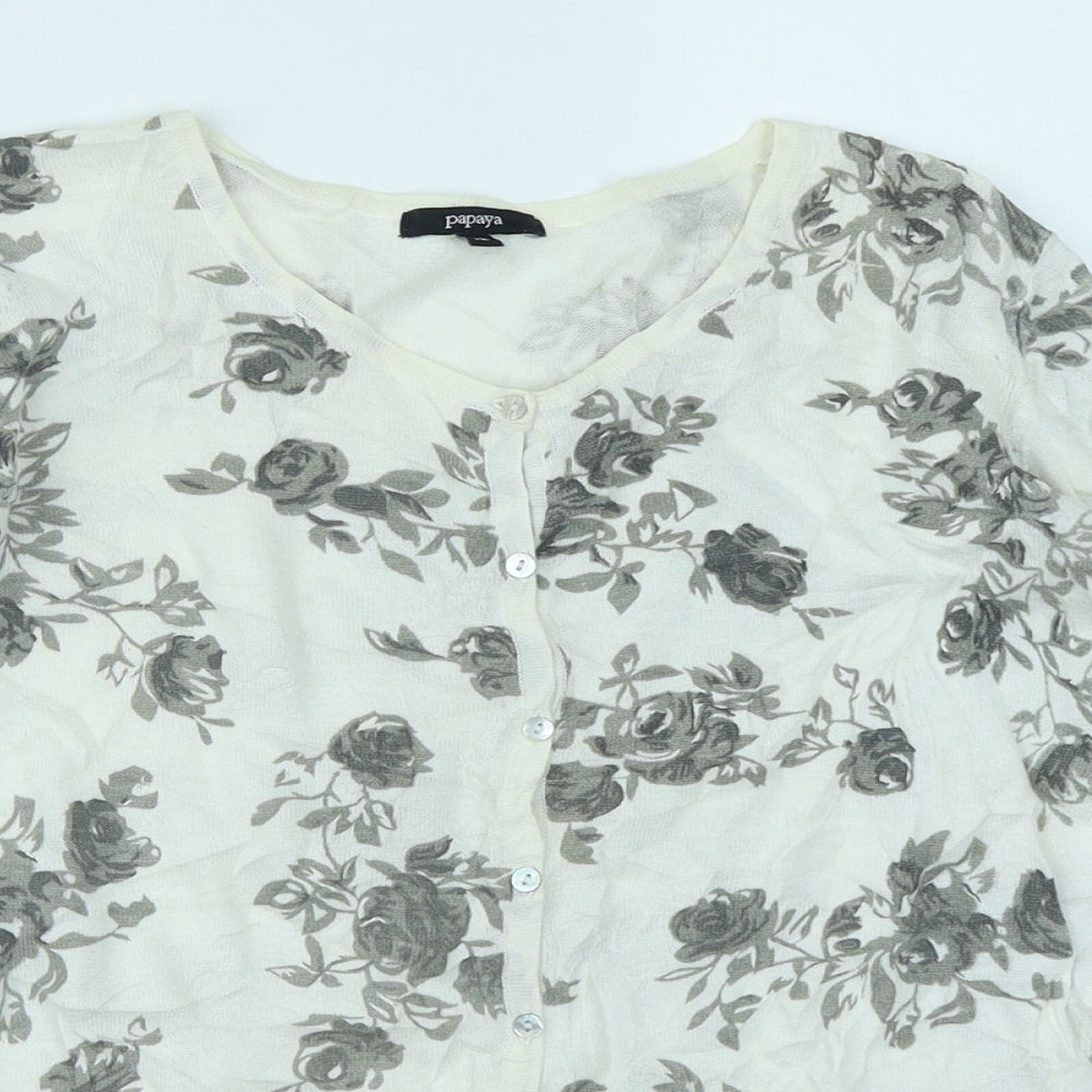 Papaya Womens White Floral  Cardigan Jumper Size 12