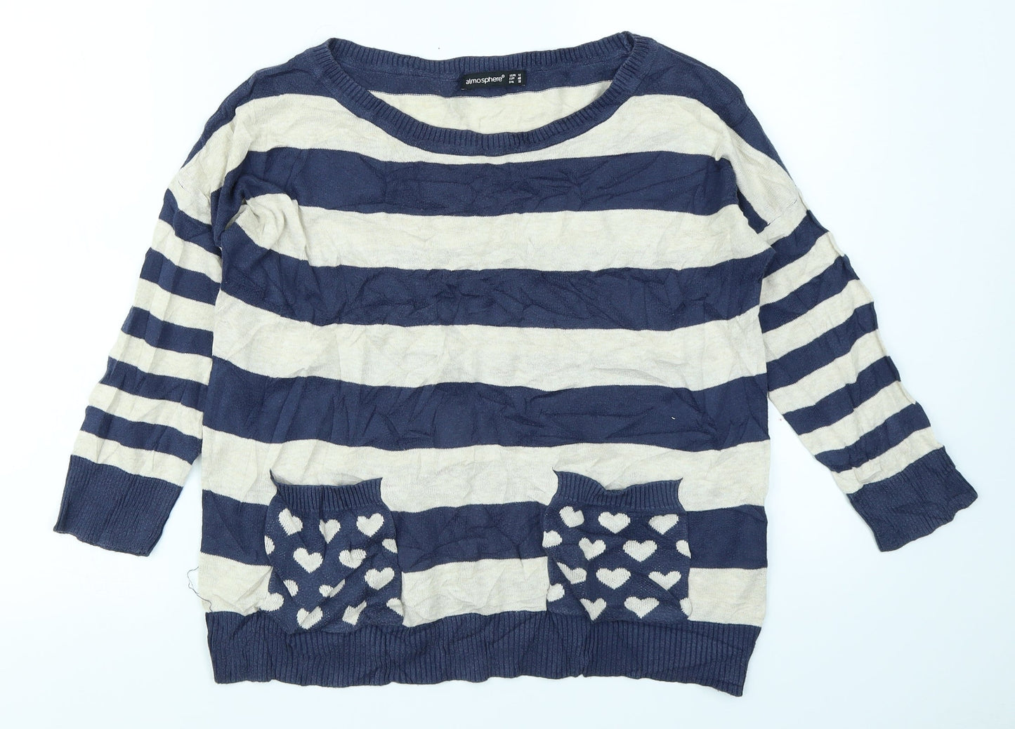 Atmosphere Womens Blue Striped  Pullover Jumper Size 12