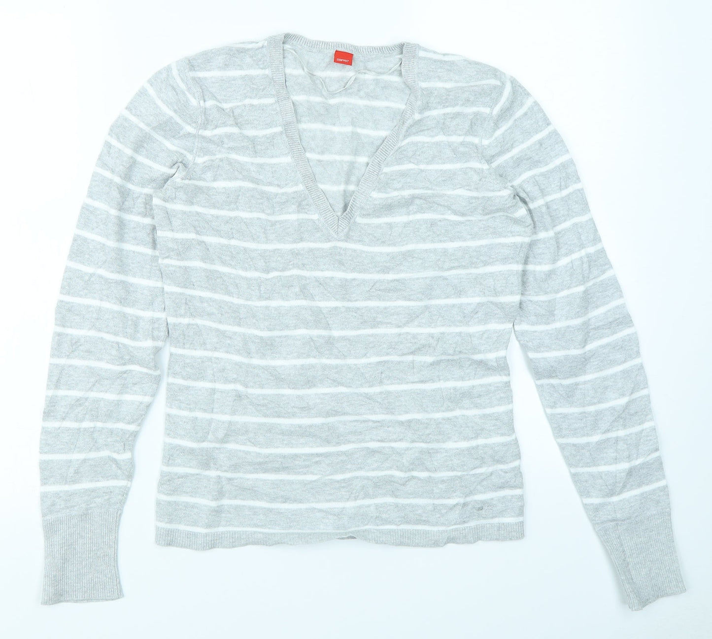 Esprit Womens Grey Striped  Pullover Jumper Size S